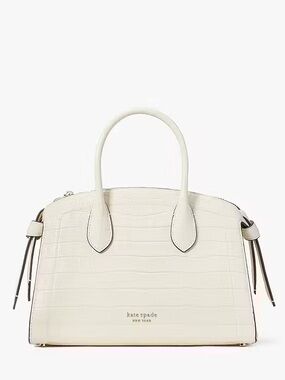 ♠️Kate Spade Knott Croc Embossed Medium Zip Top Satchel Bag, Halo White NEW NWT